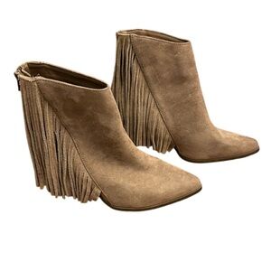 Candie's Roadhouse Western Fringe
Suede Heeled Ankle Booties Tan/Taupe - 8